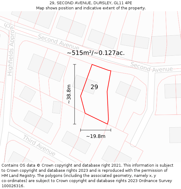 29, SECOND AVENUE, DURSLEY, GL11 4PE: Plot and title map