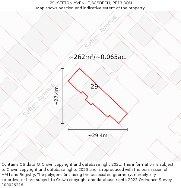 29, SEFTON AVENUE, WISBECH, PE13 3QN: Plot and title map