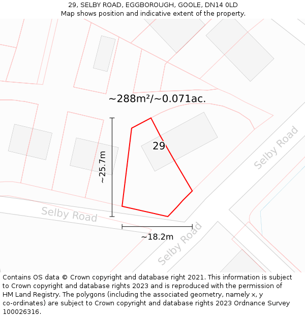 29, SELBY ROAD, EGGBOROUGH, GOOLE, DN14 0LD: Plot and title map