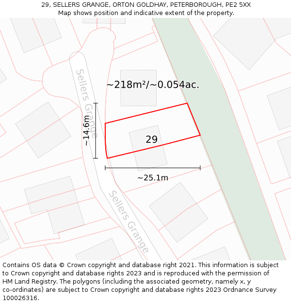 29, SELLERS GRANGE, ORTON GOLDHAY, PETERBOROUGH, PE2 5XX: Plot and title map