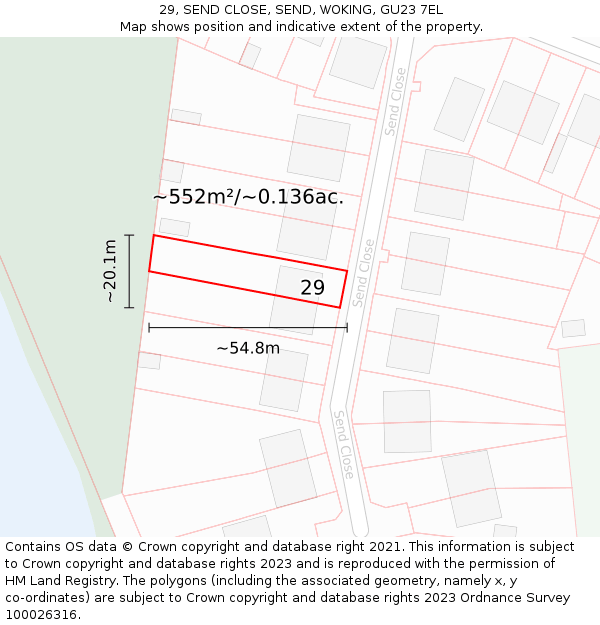 29, SEND CLOSE, SEND, WOKING, GU23 7EL: Plot and title map