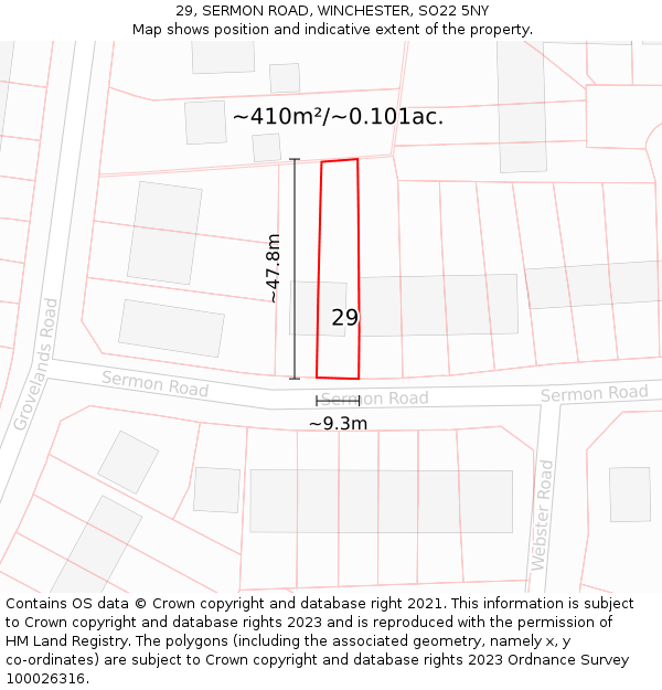 29, SERMON ROAD, WINCHESTER, SO22 5NY: Plot and title map