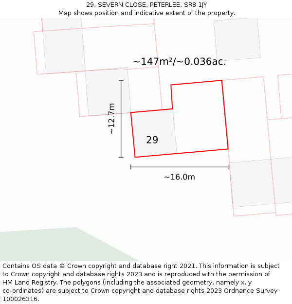29, SEVERN CLOSE, PETERLEE, SR8 1JY: Plot and title map