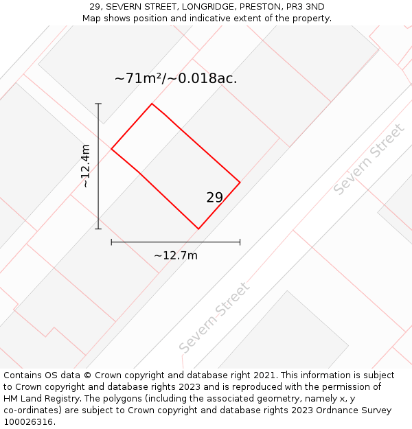 29, SEVERN STREET, LONGRIDGE, PRESTON, PR3 3ND: Plot and title map