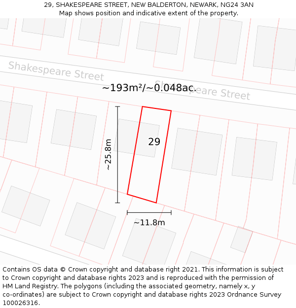 29, SHAKESPEARE STREET, NEW BALDERTON, NEWARK, NG24 3AN: Plot and title map