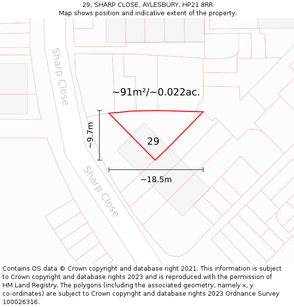 29, SHARP CLOSE, AYLESBURY, HP21 8RR: Plot and title map