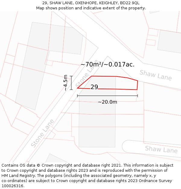 29, SHAW LANE, OXENHOPE, KEIGHLEY, BD22 9QL: Plot and title map