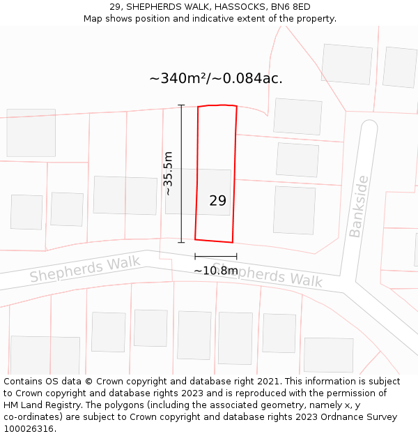 29, SHEPHERDS WALK, HASSOCKS, BN6 8ED: Plot and title map