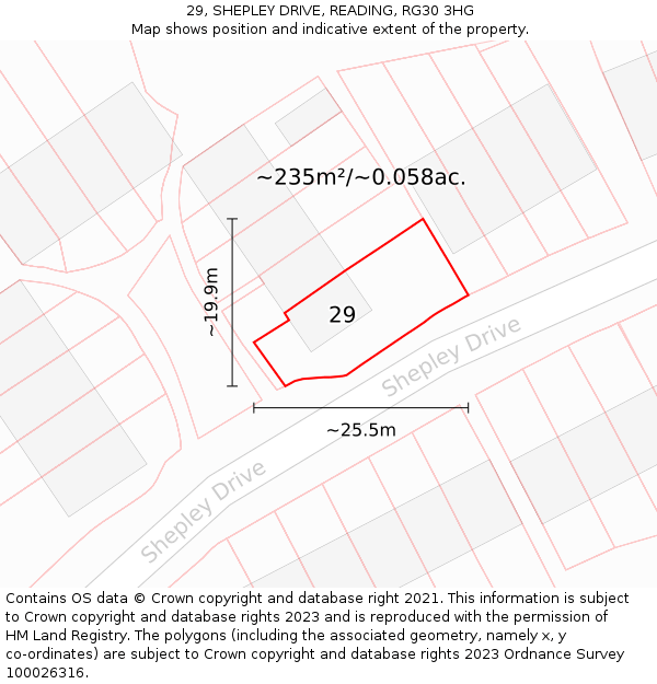 29, SHEPLEY DRIVE, READING, RG30 3HG: Plot and title map