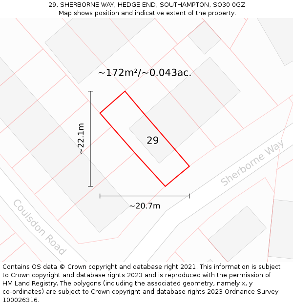 29, SHERBORNE WAY, HEDGE END, SOUTHAMPTON, SO30 0GZ: Plot and title map