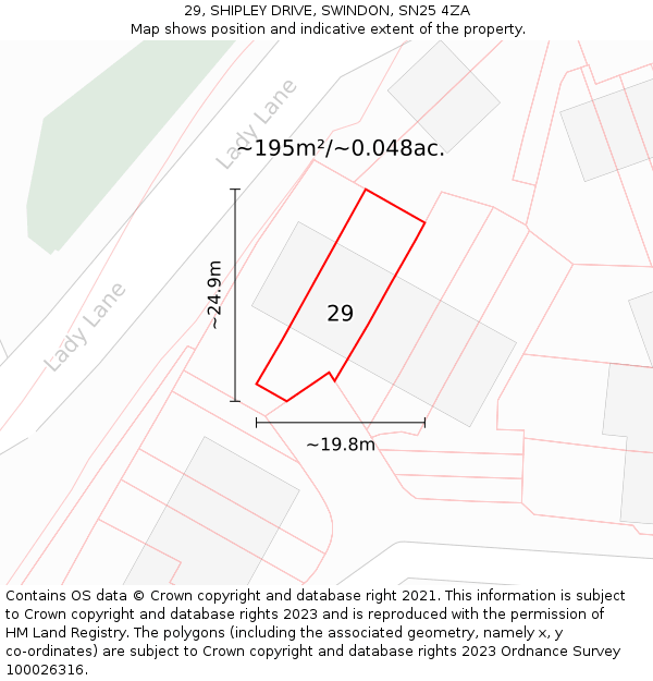 29, SHIPLEY DRIVE, SWINDON, SN25 4ZA: Plot and title map