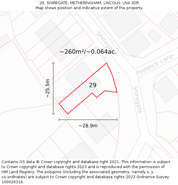 29, SHIREGATE, METHERINGHAM, LINCOLN, LN4 3DR: Plot and title map