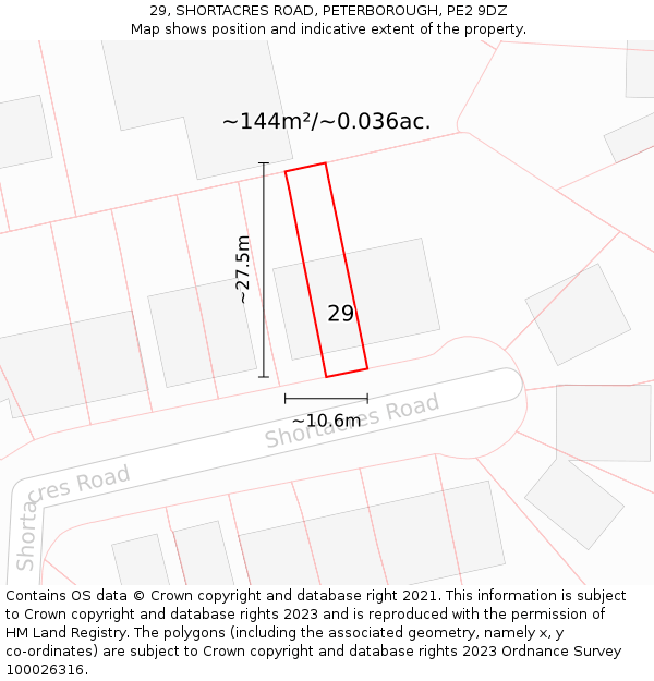 29, SHORTACRES ROAD, PETERBOROUGH, PE2 9DZ: Plot and title map