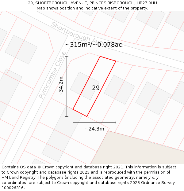 29, SHORTBOROUGH AVENUE, PRINCES RISBOROUGH, HP27 9HU: Plot and title map