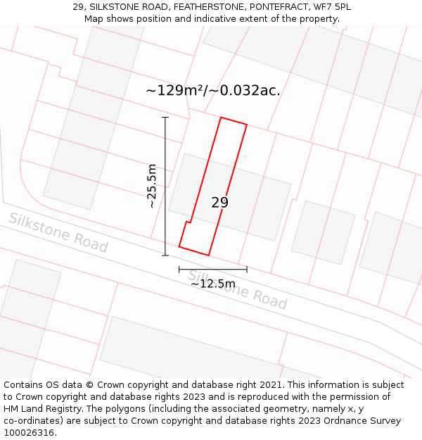 29, SILKSTONE ROAD, FEATHERSTONE, PONTEFRACT, WF7 5PL: Plot and title map