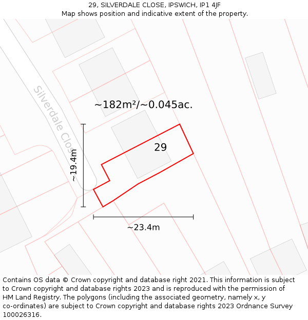 29, SILVERDALE CLOSE, IPSWICH, IP1 4JF: Plot and title map