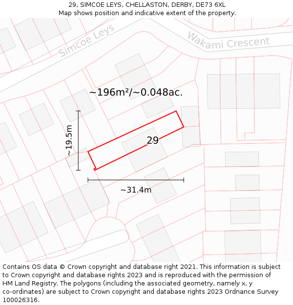 29, SIMCOE LEYS, CHELLASTON, DERBY, DE73 6XL: Plot and title map