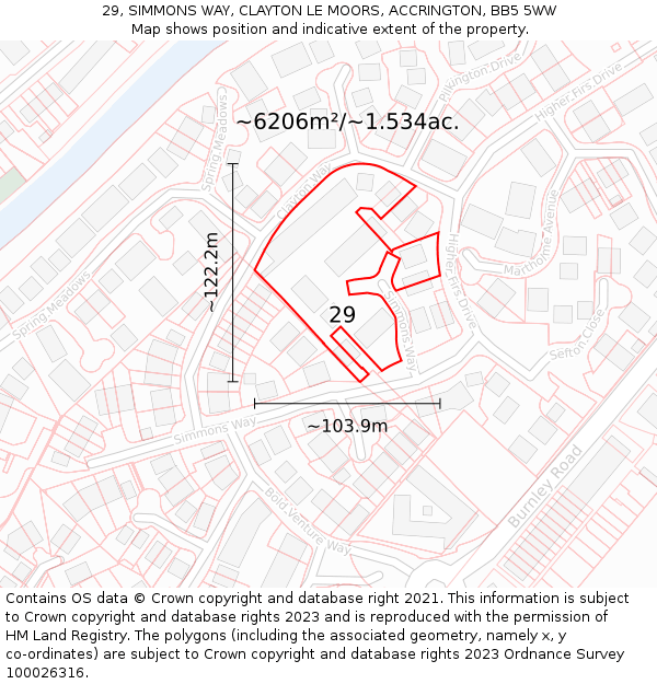 29, SIMMONS WAY, CLAYTON LE MOORS, ACCRINGTON, BB5 5WW: Plot and title map