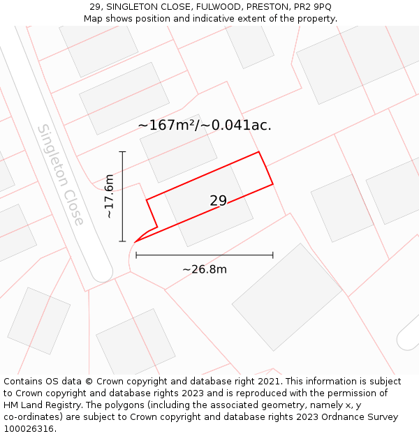 29, SINGLETON CLOSE, FULWOOD, PRESTON, PR2 9PQ: Plot and title map