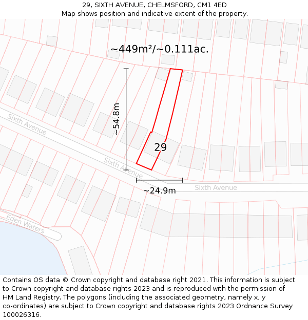 29, SIXTH AVENUE, CHELMSFORD, CM1 4ED: Plot and title map