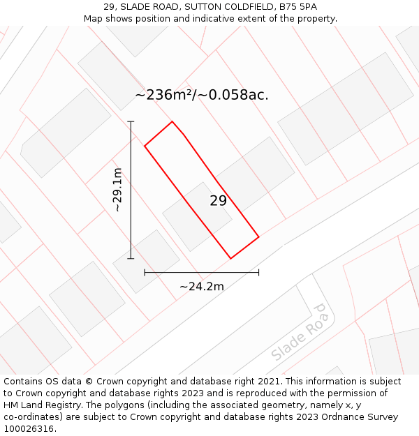 29, SLADE ROAD, SUTTON COLDFIELD, B75 5PA: Plot and title map