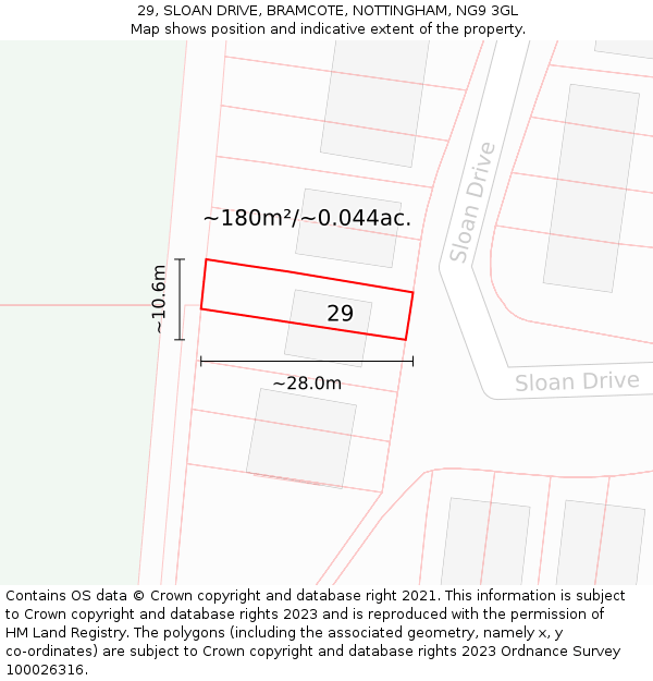 29, SLOAN DRIVE, BRAMCOTE, NOTTINGHAM, NG9 3GL: Plot and title map