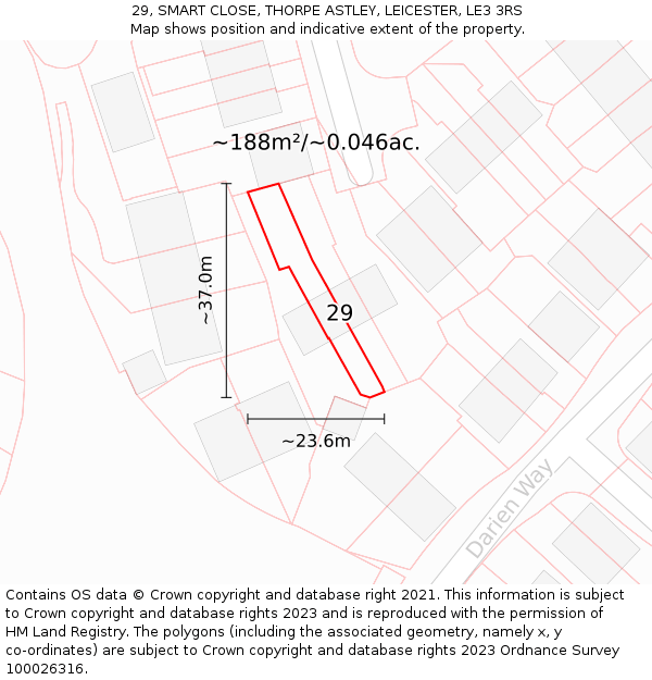 29, SMART CLOSE, THORPE ASTLEY, LEICESTER, LE3 3RS: Plot and title map