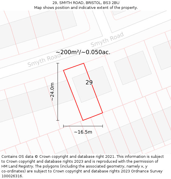 29, SMYTH ROAD, BRISTOL, BS3 2BU: Plot and title map