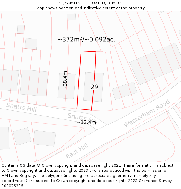 29, SNATTS HILL, OXTED, RH8 0BL: Plot and title map