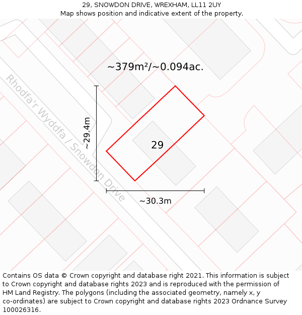 29, SNOWDON DRIVE, WREXHAM, LL11 2UY: Plot and title map