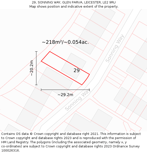 29, SONNING WAY, GLEN PARVA, LEICESTER, LE2 9RU: Plot and title map