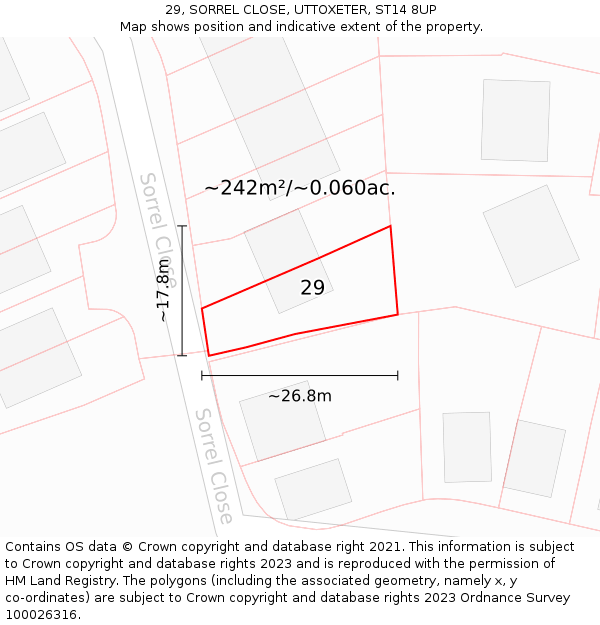 29, SORREL CLOSE, UTTOXETER, ST14 8UP: Plot and title map