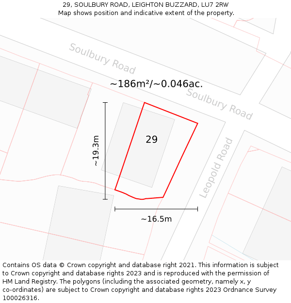 29, SOULBURY ROAD, LEIGHTON BUZZARD, LU7 2RW: Plot and title map