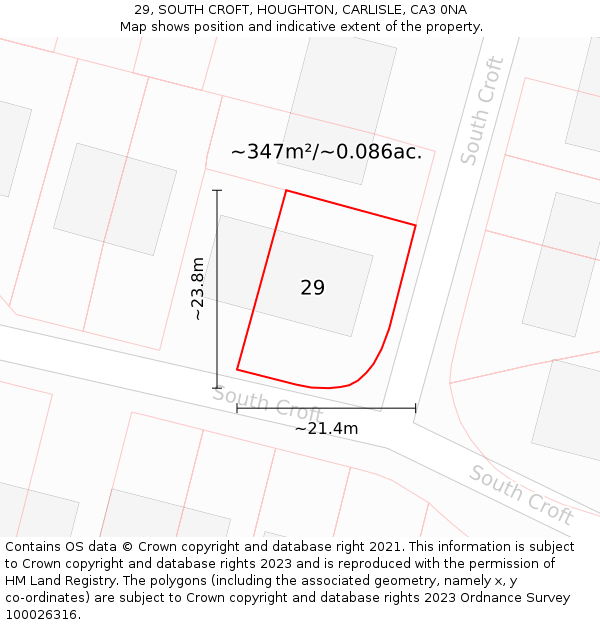 29, SOUTH CROFT, HOUGHTON, CARLISLE, CA3 0NA: Plot and title map