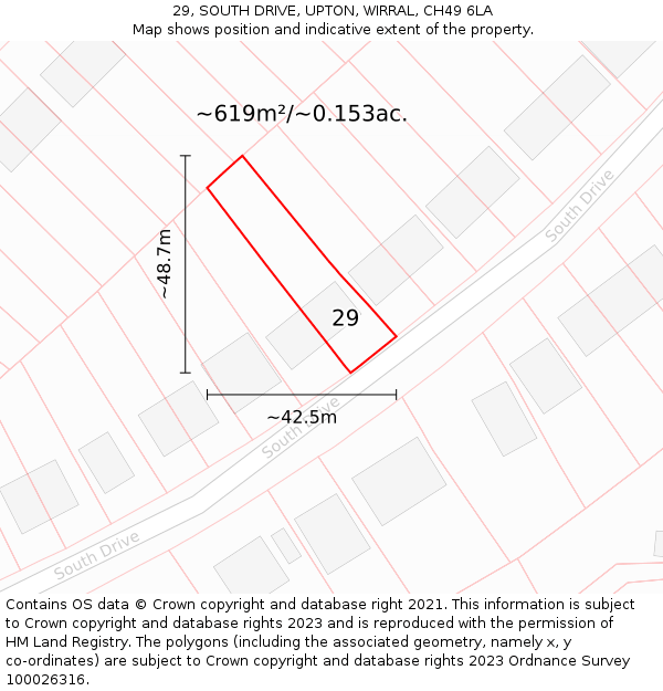29, SOUTH DRIVE, UPTON, WIRRAL, CH49 6LA: Plot and title map