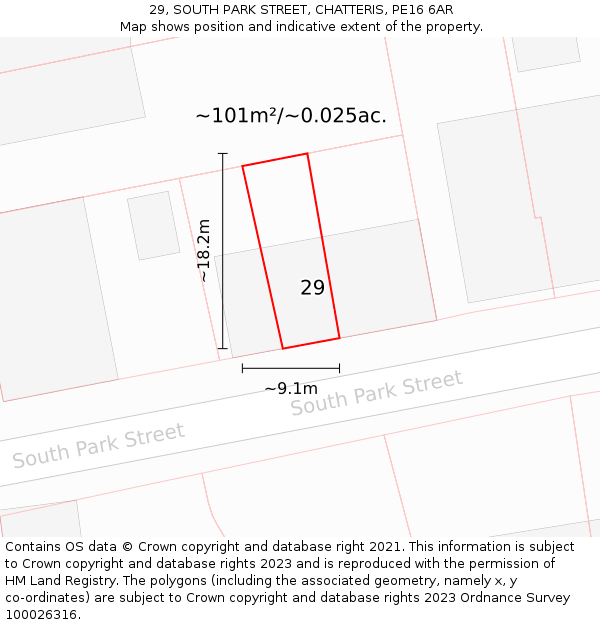 29, SOUTH PARK STREET, CHATTERIS, PE16 6AR: Plot and title map