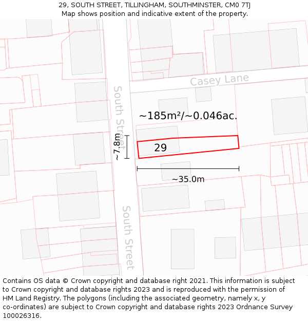 29, SOUTH STREET, TILLINGHAM, SOUTHMINSTER, CM0 7TJ: Plot and title map