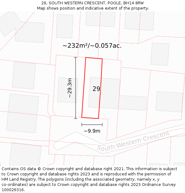 29, SOUTH WESTERN CRESCENT, POOLE, BH14 8RW: Plot and title map