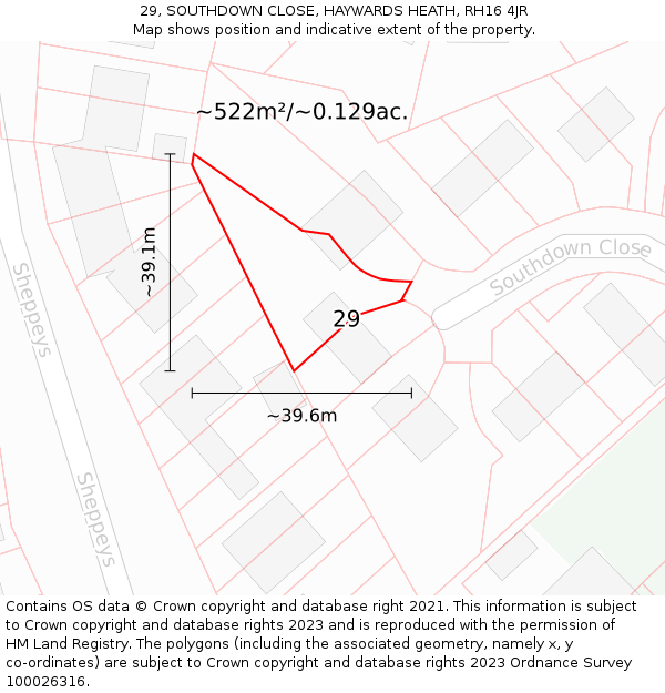 29, SOUTHDOWN CLOSE, HAYWARDS HEATH, RH16 4JR: Plot and title map