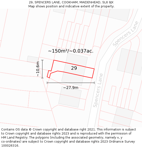 29, SPENCERS LANE, COOKHAM, MAIDENHEAD, SL6 9JX: Plot and title map