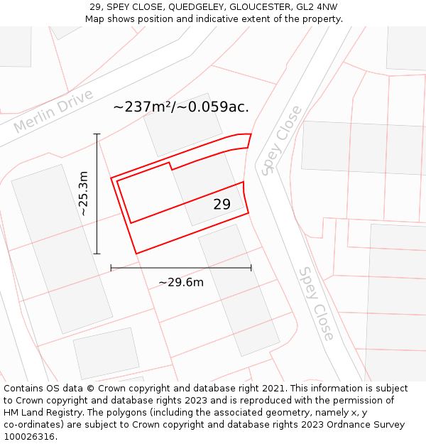 29, SPEY CLOSE, QUEDGELEY, GLOUCESTER, GL2 4NW: Plot and title map
