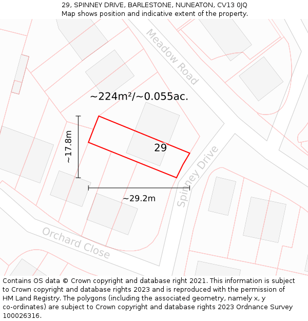 29, SPINNEY DRIVE, BARLESTONE, NUNEATON, CV13 0JQ: Plot and title map