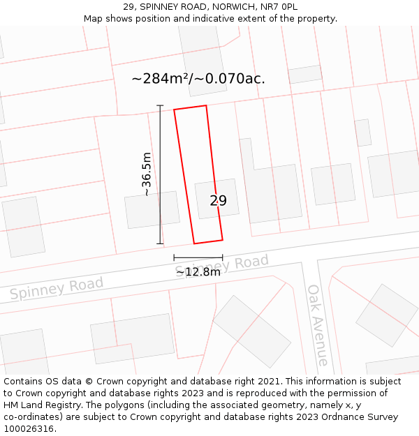 29, SPINNEY ROAD, NORWICH, NR7 0PL: Plot and title map