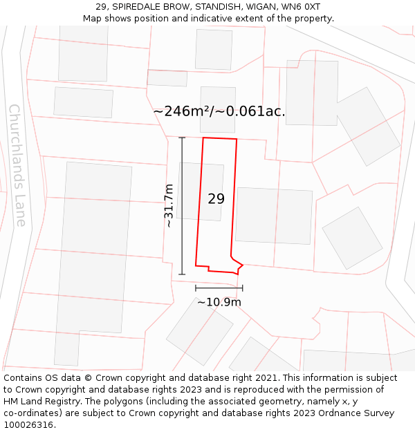 29, SPIREDALE BROW, STANDISH, WIGAN, WN6 0XT: Plot and title map