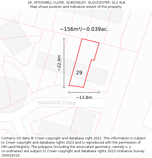 29, SPOONBILL CLOSE, QUEDGELEY, GLOUCESTER, GL2 4LB: Plot and title map