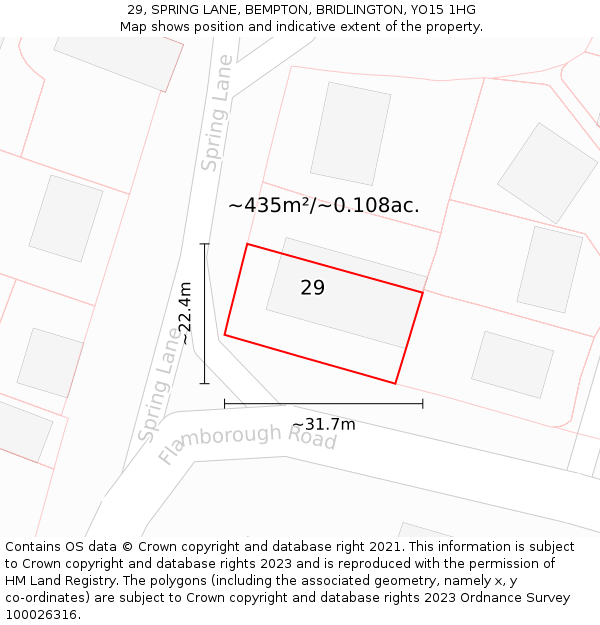 29, SPRING LANE, BEMPTON, BRIDLINGTON, YO15 1HG: Plot and title map