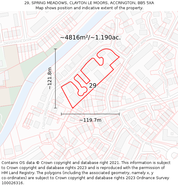 29, SPRING MEADOWS, CLAYTON LE MOORS, ACCRINGTON, BB5 5XA: Plot and title map