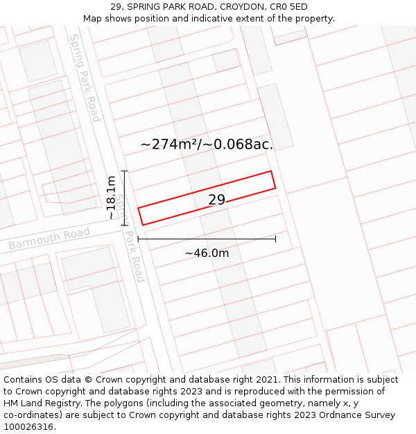 29, SPRING PARK ROAD, CROYDON, CR0 5ED: Plot and title map