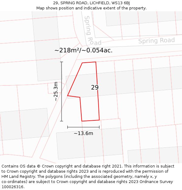 29, SPRING ROAD, LICHFIELD, WS13 6BJ: Plot and title map