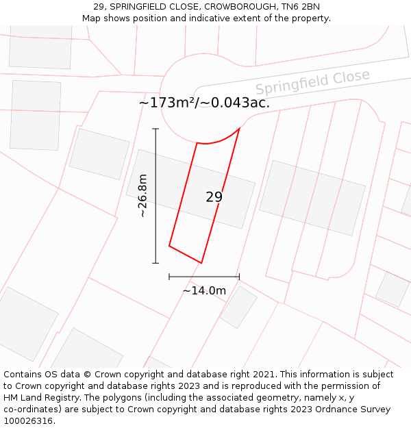 29, SPRINGFIELD CLOSE, CROWBOROUGH, TN6 2BN: Plot and title map